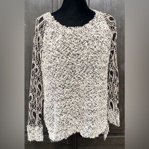 Escio black, silver & cream sweater with lace longsleeves -Size Large
